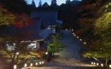 <figcaption>金堂から大師堂を望んだ夜間の試験点灯の模様です。</figcaption>