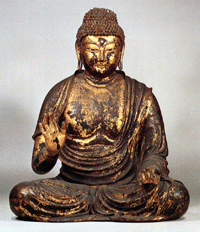 Dry lacquered wooden sitting statue of Bhechadjaguru (sculpture)